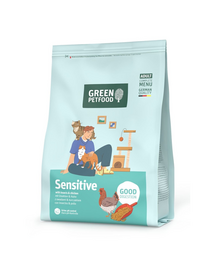 GREEN PETFOOD Sensitive with Insects 300 g cu insecte și pui, hrană uscată ușor digerabilă pentru pisici