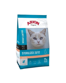 Hrană pisici sterilizate ARION Original Sterilized 33/12, 7,5 kg cu somon, controlul greutății și susținerea tractului urinar