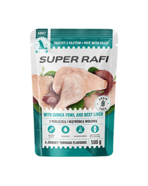 SUPER RAFI hrană umedă pentru câini, cu bibilică și ficat de vită 500 g