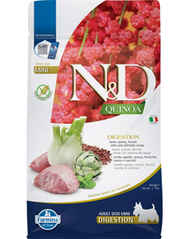 FARMINA N&D Quinoa Digestion Mini hrană dietetică fără cereale pentru câini adulți de talie mică cu miel, 800 g