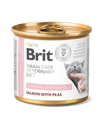BRIT Veterinary Diet Cat Hypoallergenic Salmon & Pea 24x200 g hrană umedă dietetică hipoalergenică pentru pisici, cu somon și mazăre