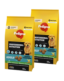 PEDIGREE Adult Professional Nutrition 2 x 12 kg z drobiem i warzywami dla psów dużych i średnich ras