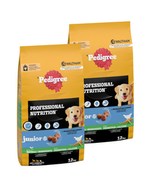 PEDIGREE Professional Nutrition Junior z Drobiem i Warzywami 2 x 12 kg dla szczeniąt ras średnich i dużych