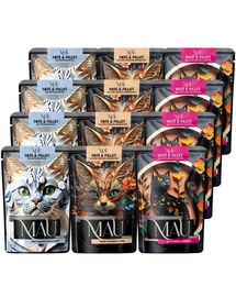 MAU Pate & Filet Mix Sterilised hrană umedă pentru pisici sterilizate, cu gâscă, cerb și rață 12x85 g