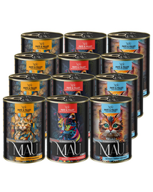 MAU Pate & Filet Mix hrană umedă pentru pisici adulte, cu sebastă, curcan și vită 12x400 g