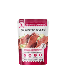 SUPER RAFI hrană umedă pentru câini cu vițel și ficat de iepure 500 g