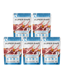 SUPER RAFI hrană umedă pentru câini, cu miel și inimi de curcan 5x500 g