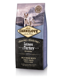 CARNILOVE Puppy hrana uscata caini juniori, cu somon si curcan 12 kg