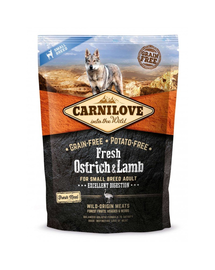 CARNILOVE Fresh Adult Small Breed hrana uscata caini adulti de talie mica, cu strut si miel 1,5 kg