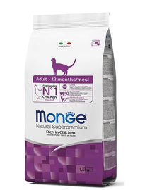 MONGE Cat Adult hrană uscată pentru pisici adulte, cu pui 1.5 kg