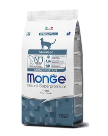 MONGE Monoprotein Cat Sterilised Hrana uscata pisici sterilizate, cu pastrav 400 g