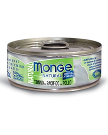 MONGE Natural Cat hrană umedă pentru pisici, ton cu aripioare galbene și pui 80g