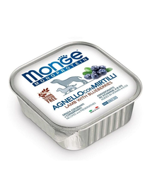 MONGE Fruit Dog Monoprotein hrană umedă pentru câini, cu miel și afine 150 g
