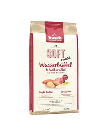 BOSCH Soft Maxi Hrana uscata pentru cainii adulti de talie mare, carne de bivol si cartofi dulci 12,5 kg + Recompense sticks 7 buc.