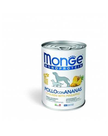 MONGE Fruit Dog Monoprotein hrana umeda pentru caini, cu pui si ananas 400g