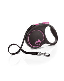 FLEXI Black Design lesa automata cu banda pentru caini, negru cu roz, marimea L, 5 m