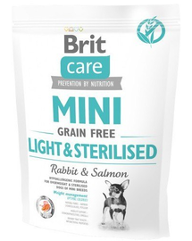 BRIT Care Grain Free Mini Light&Sterilised hrana uscata caini adulti talie mica cu tendinta de ingrasare, somon si iepure 400g