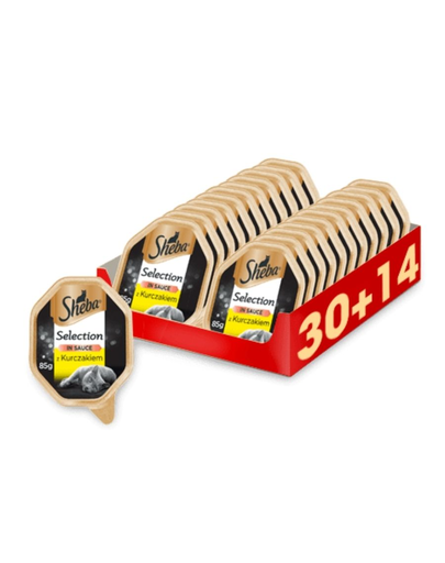 SHEBA Selection in Sauce hrana umeda pentru pisici, pui in sos 44 x 85g (30 + 14 gratis)