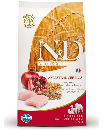 FARMINA N&D Low Grain Adult Small Hrana uscata caini, cu pui si rodie 2.5 kg