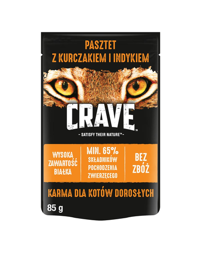 CRAVE hrana umeda fara cereale pentru pisici adulte, pate de pui si curcan 24 x 85g