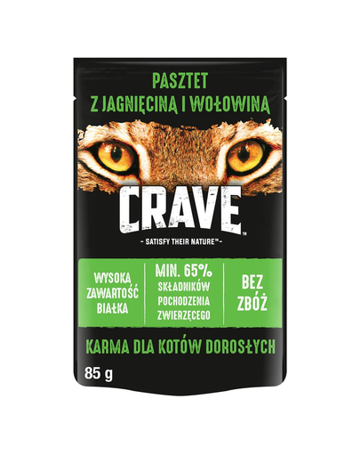 CRAVE hrana umeda fara cereale pentru pisici adulte, pate de miel si vita 24 x 85g