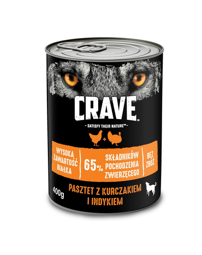 CRAVE Hrana umeda fara cereale pentru caini adulti pate de pui si curcan cutie de 24x400g