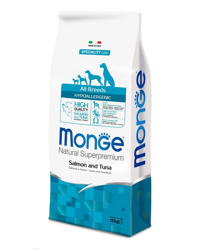 MONGE Hypoallergenic somon si ton hrana pentru caini 12kg