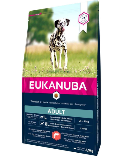 EUKANUBA Dry Base Adult Large Breeds Salmon & Barley hrana uscata caini adulti talie mare, somon si orz 2.5 kg