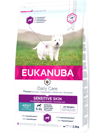 EUKANUBA Daily Care Adult Sensitive Skin All Breeds hrana uscata caini adulti 2.3 kg
