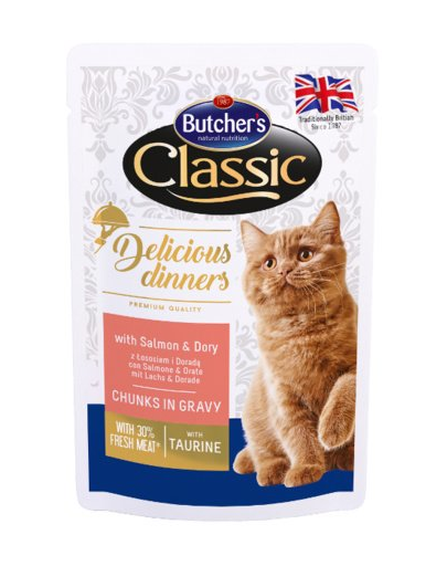 BUTCHER'S Classic Delicious Dinners cu somon și dorada în sos 100 g