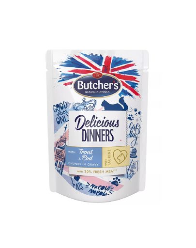 BUTCHER'S Classic Delicious Dinners cu păstrăv și cod în sos 100 g