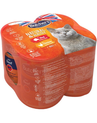 BUTCHER'S Natural&Healthy Cat pui și vită 4x400 g