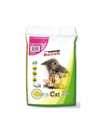 BENEK Super Corn Cat Tropical Fruits asternut natural pentru litiera, fructe tropicale 25 L