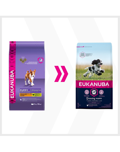 Hrana catelusi EUKANUBA Growing Puppy Medium Breed bogat in pui proaspat 3kg