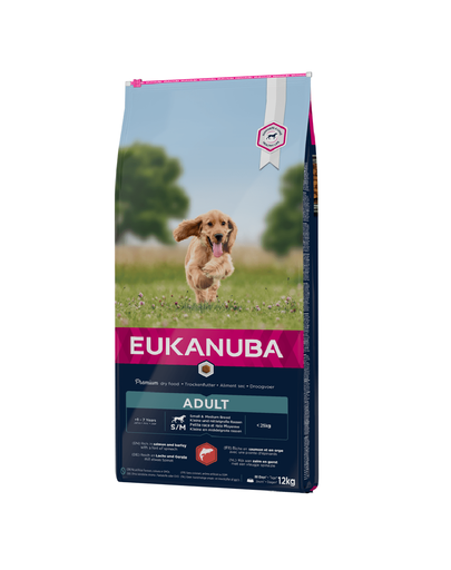 EUKANUBA Dog Base Adult Small & Medium Breeds Salmon & Barley hrana uscata caini adulti talie mica/medie, cu somon si orz 12 kg