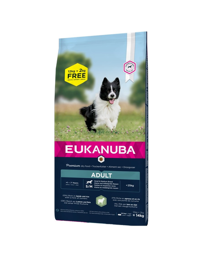 EUKANUBA Hrana uscata pentru caini de talie mica si mijlocie, cu miel si orez 14 kg