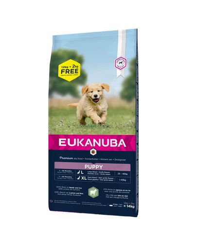 EUKANUBA Puppy Large Breed Lamb & Rice Hrana uscata caini juniori de talie mare, cu miel si orez 12 + 2 kg
