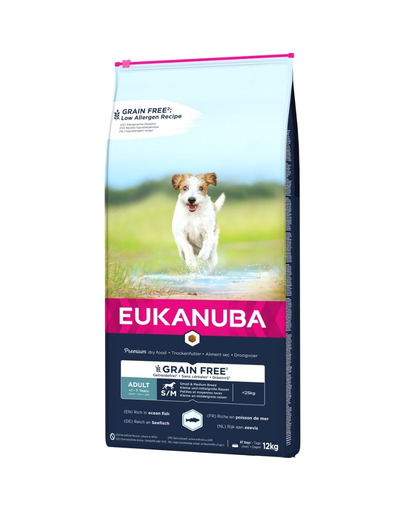 EUKANUBA Grain Free Small&Medium hrana uscata caini adulti talie mica/medie, fara cereale 12 kg