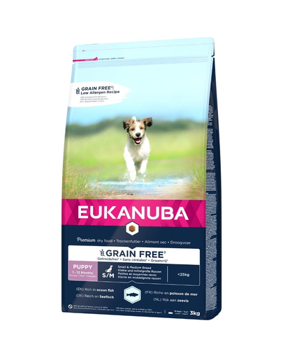 EUKANUBA Grain Free Puppy Small&Medium hrana uscata caini juniori talie mica/medie, fara cereale 3 kg