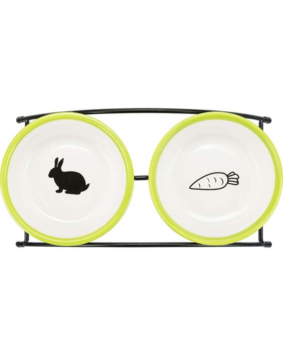 TRIXIE Set bol, alb / verde, ceramic / metal, 2 × 0.3L/o 13 cm
