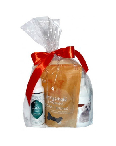 OVER ZOO Set Cadou Șampon + Balsam + recompense pentru câini cu blană moale