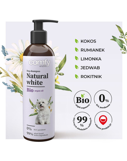 COMFY Natural White Sampon pentru caini evidentierea blanii deschise la culoare 250 ml