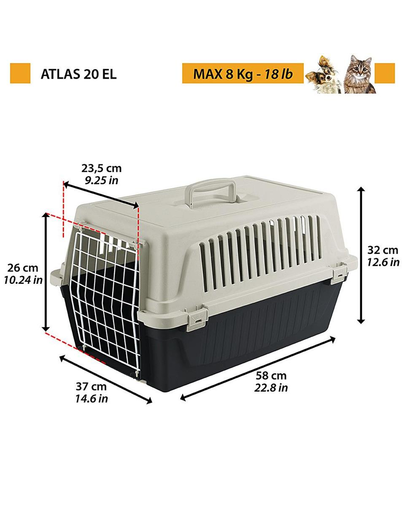 FERPLAST Atlas 20 EL Nero Transportor pentru caini si pisici, 58 x 37 x 32 cm