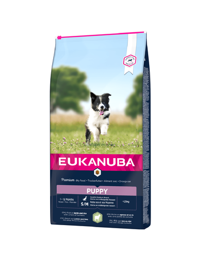 EUKANUBA Dog Puppy Small & Medium Breed Lamb & Rice hrana uscata caini juniori talie mica/medie, miel si orez 12 kg