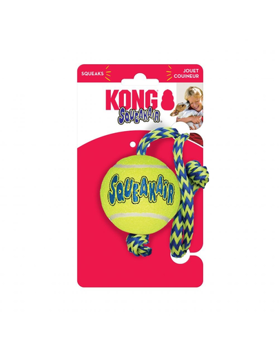 KONG SqueakAir Ball with rope M minge tenis cu unt snur