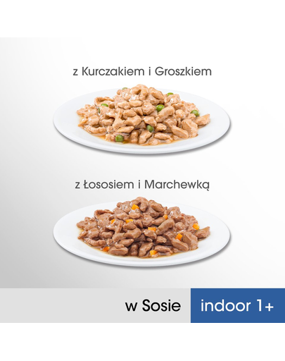 PERFECT FIT Indoor 1+ Hrană umedă cu pui și somon 52 x 85g