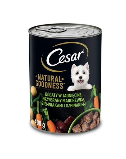 CESAR Hrana umeda pentru caini 6 x 400g bogat in carne de miel cu morcovi, cartofi si spanac
