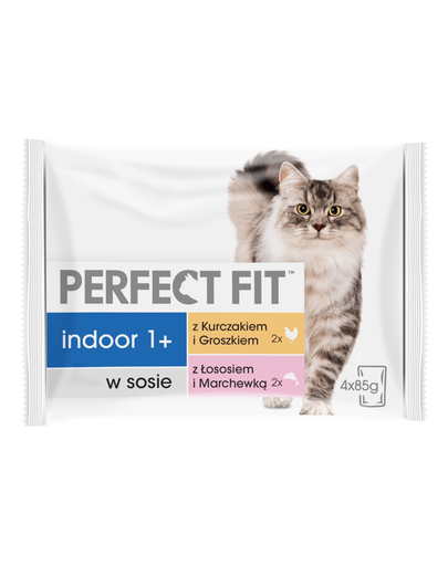 PERFECT FIT Indoor 1+ Hrană umedă cu pui și somon 52 x 85g