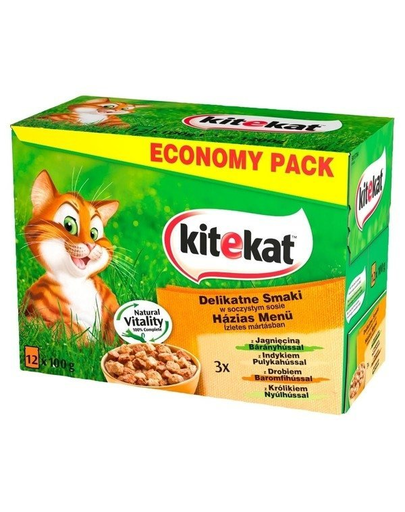 KITEKAT Pliculete hrana in sos cu arome delicate cu carne de miel, pasare, iepure, curcan 12x100g