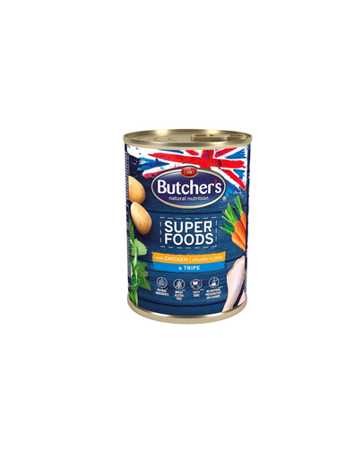 BUTCHER'S Dog Superfoods măruntaie și bucăți de pui în aspic 400 g